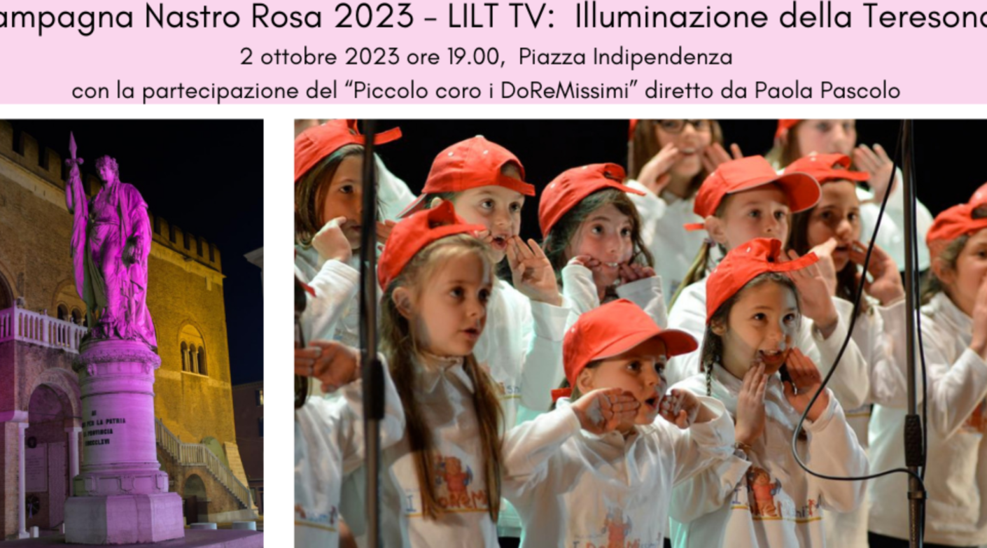 Accendiamo la Campagna Nastro Rosa: illuminazione della Teresona con il Piccolo Coro DoReMissimi